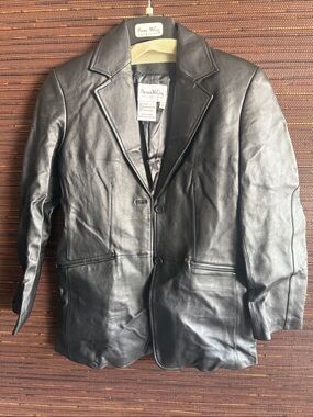 Pamela McCoy Black Leather Blazer Jacket